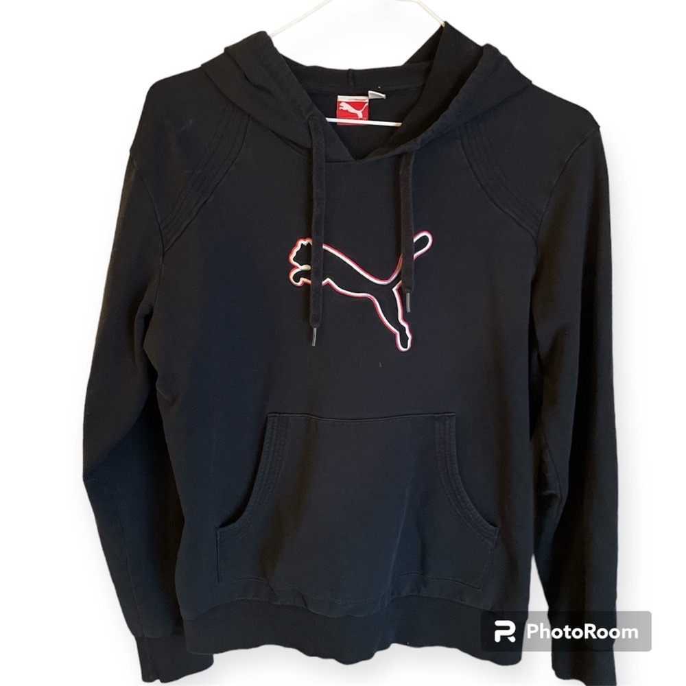 Puma Hoodie Womens M Black Embroidered Logo Gym Casual Cold Weather Athletic